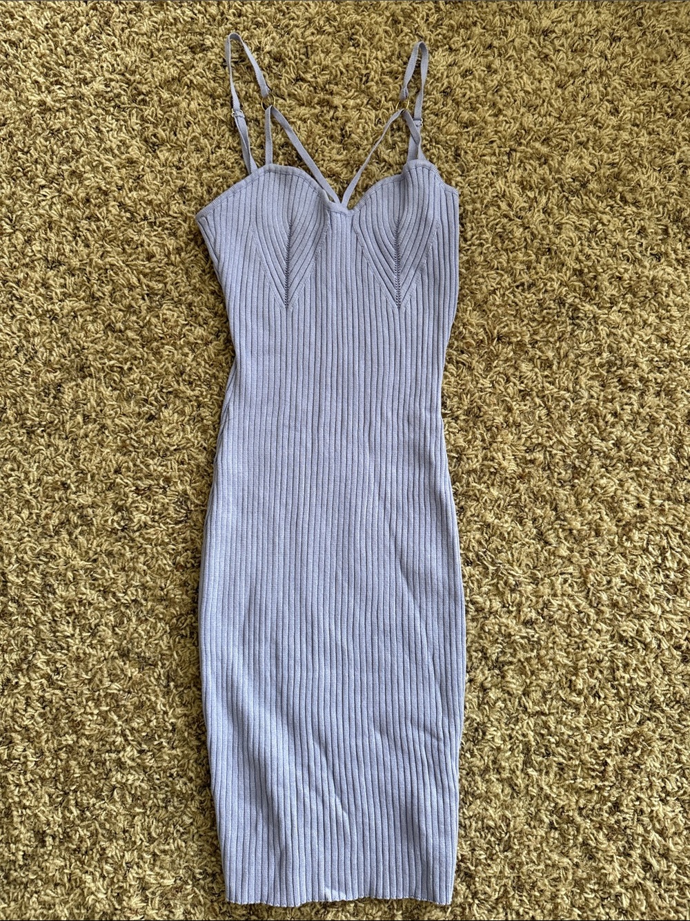 Hera Collection Ribbed Spaghetti-Strap Midi Dress in Lavender Gray